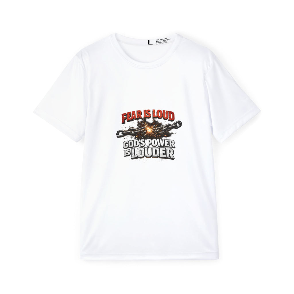 Men's Sports Jersey – "Fear Is Loud, God's Power Is Louder" Graphic Athletic Tee