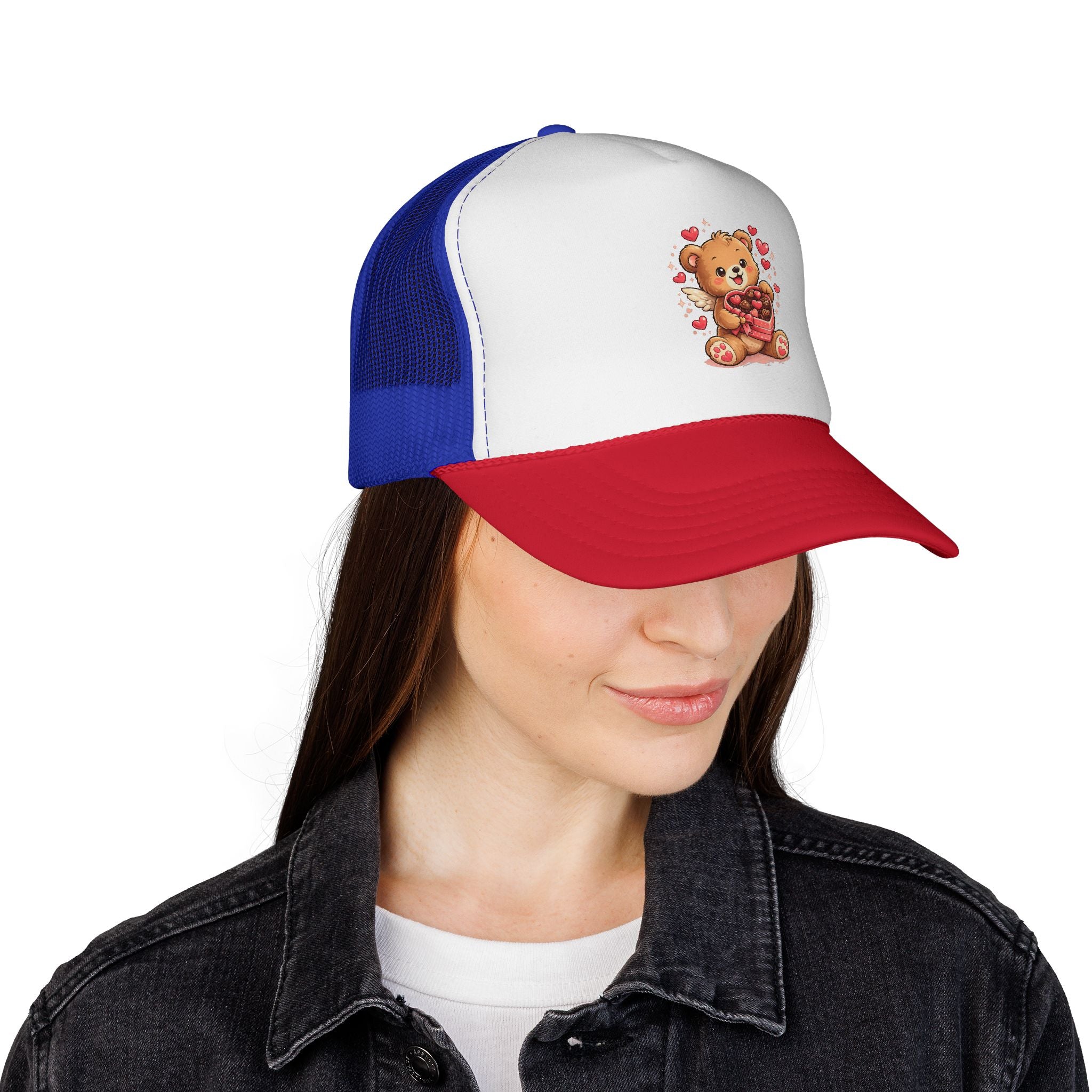 Valentine Teddy Trucker Cap — Cute Heart Bear Valentine’s Hat