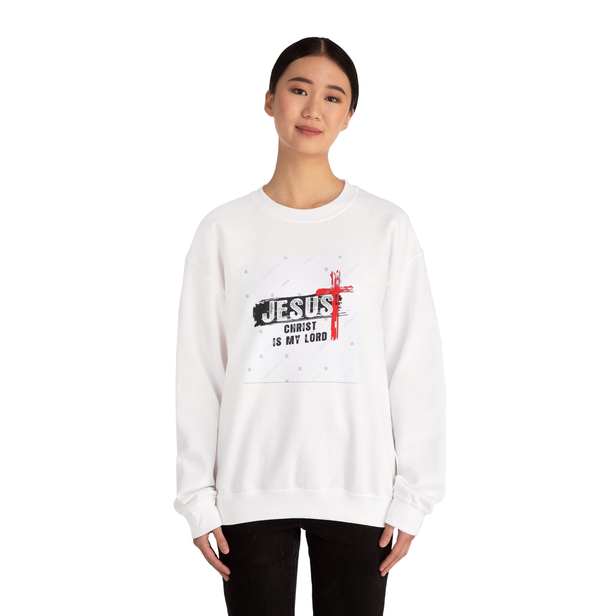 Christian Crewneck Sweatshirt — "Jesus Christ Is My Lord" Cross Design