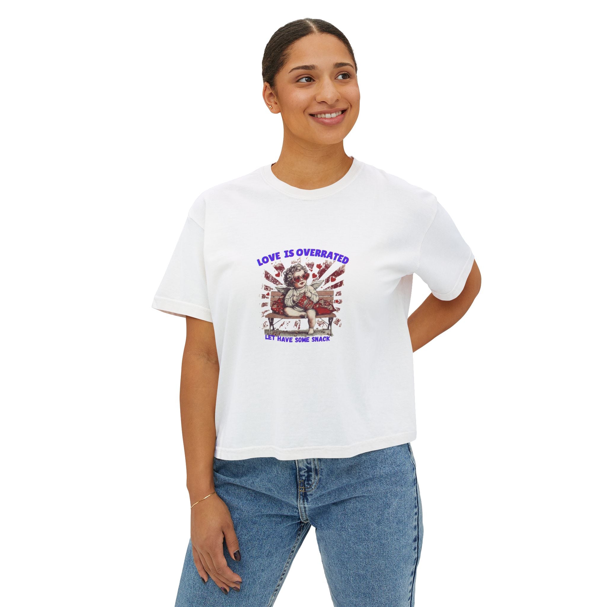 Cute Cat with Roses Women's Boxy Tee — Valentine's Cat Lover Shirt