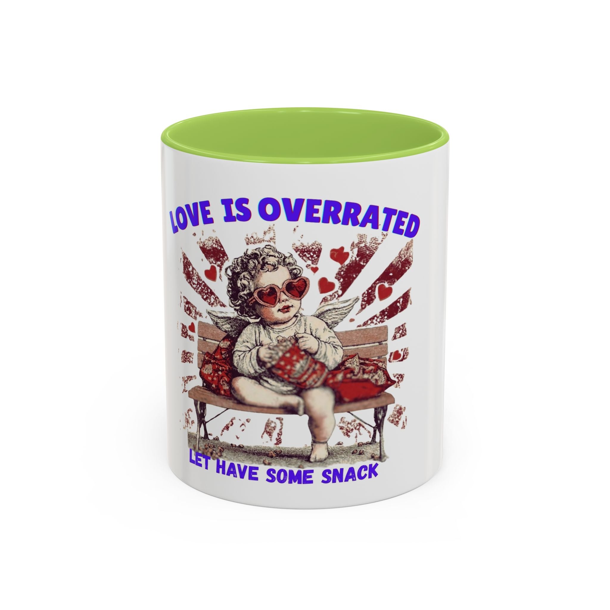 Coffee Mug — "Love Is Overrated, Let’s Have Some Snack" Funny Retro Grandma Novelty Mug