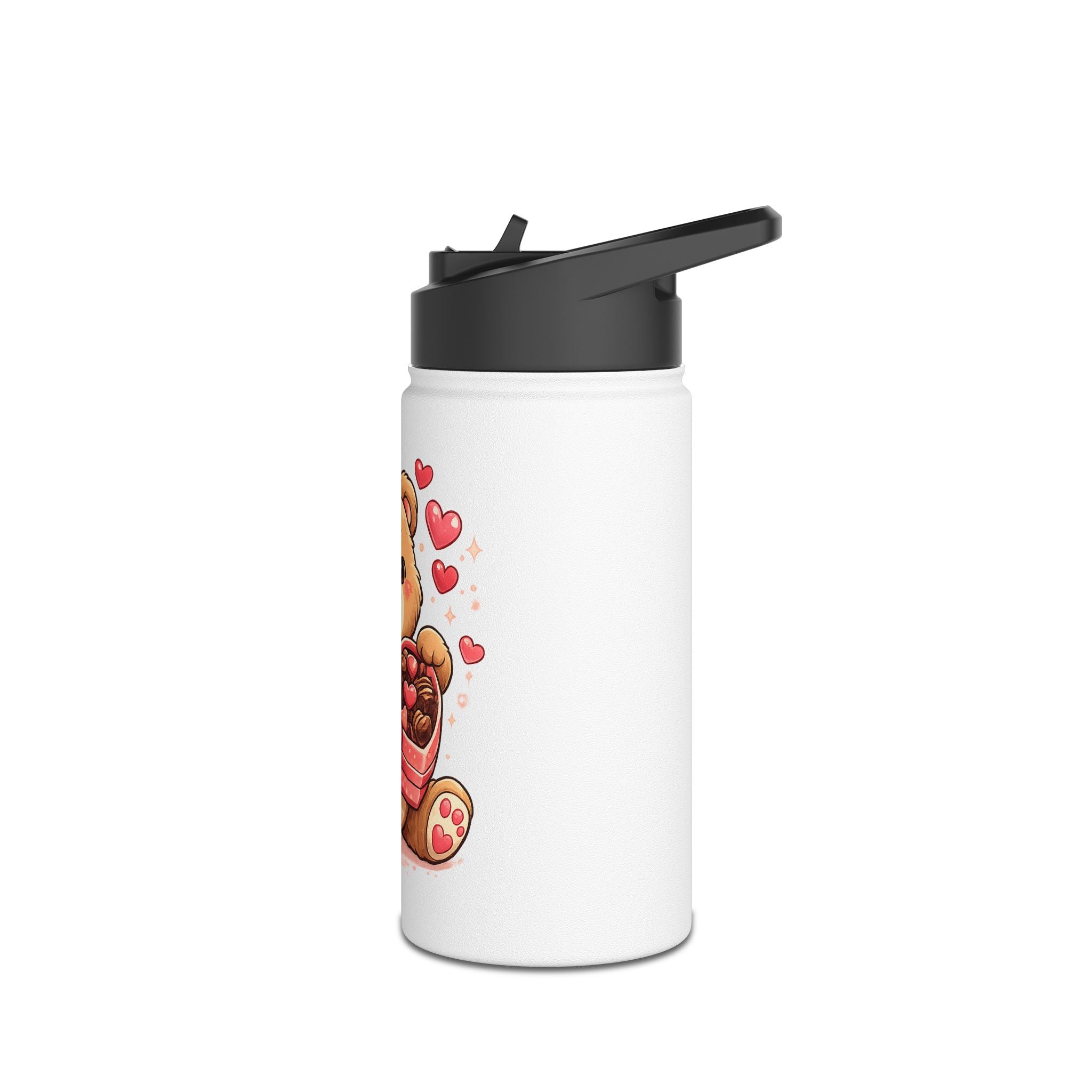 Valentine Bear Stainless Steel Water Bottle — Cute Cupid Teddy with Heart Box