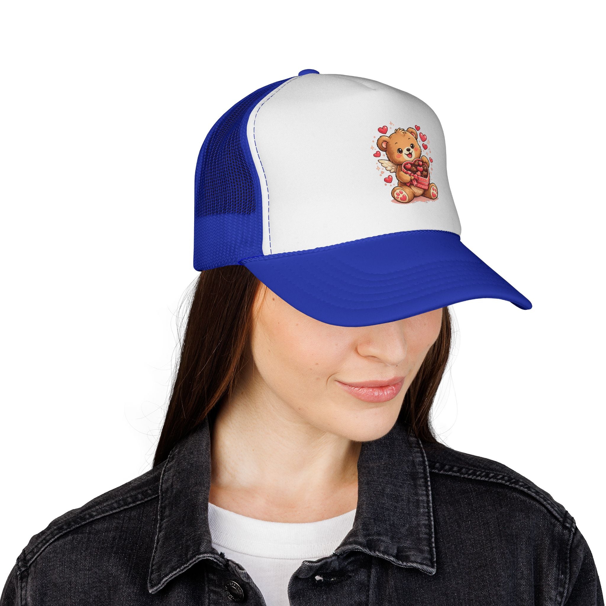 Valentine Teddy Trucker Cap — Cute Heart Bear Valentine’s Hat