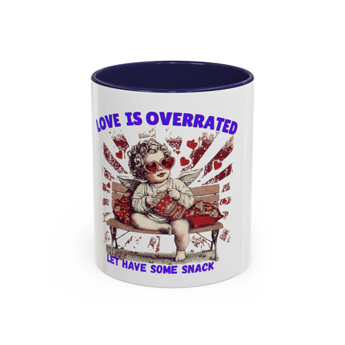 Coffee Mug — "Love Is Overrated, Let’s Have Some Snack" Funny Retro Grandma Novelty Mug