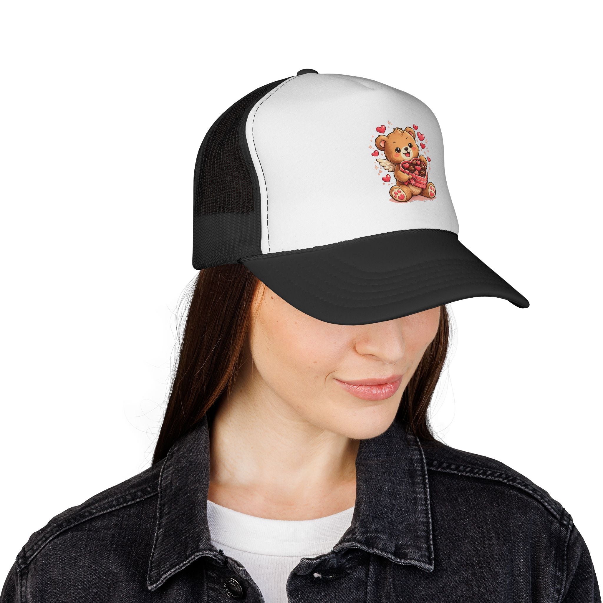 Valentine Teddy Trucker Cap — Cute Heart Bear Valentine’s Hat