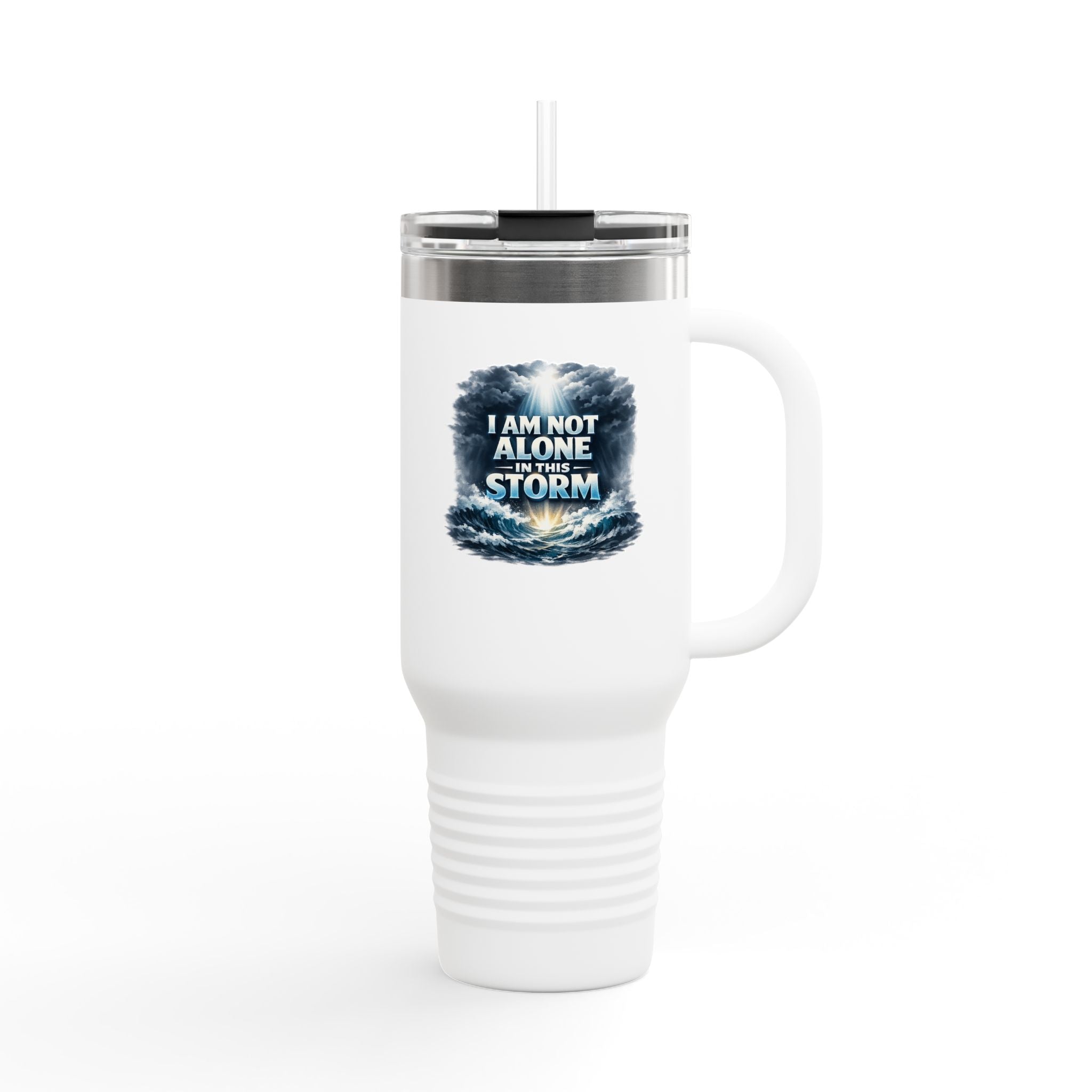 40oz Insulated Travel Mug – "I Am Not Alone In The Storm" Ocean Wave Design