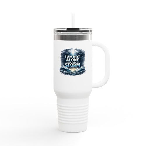 40oz Insulated Travel Mug – "I Am Not Alone In The Storm" Ocean Wave Design