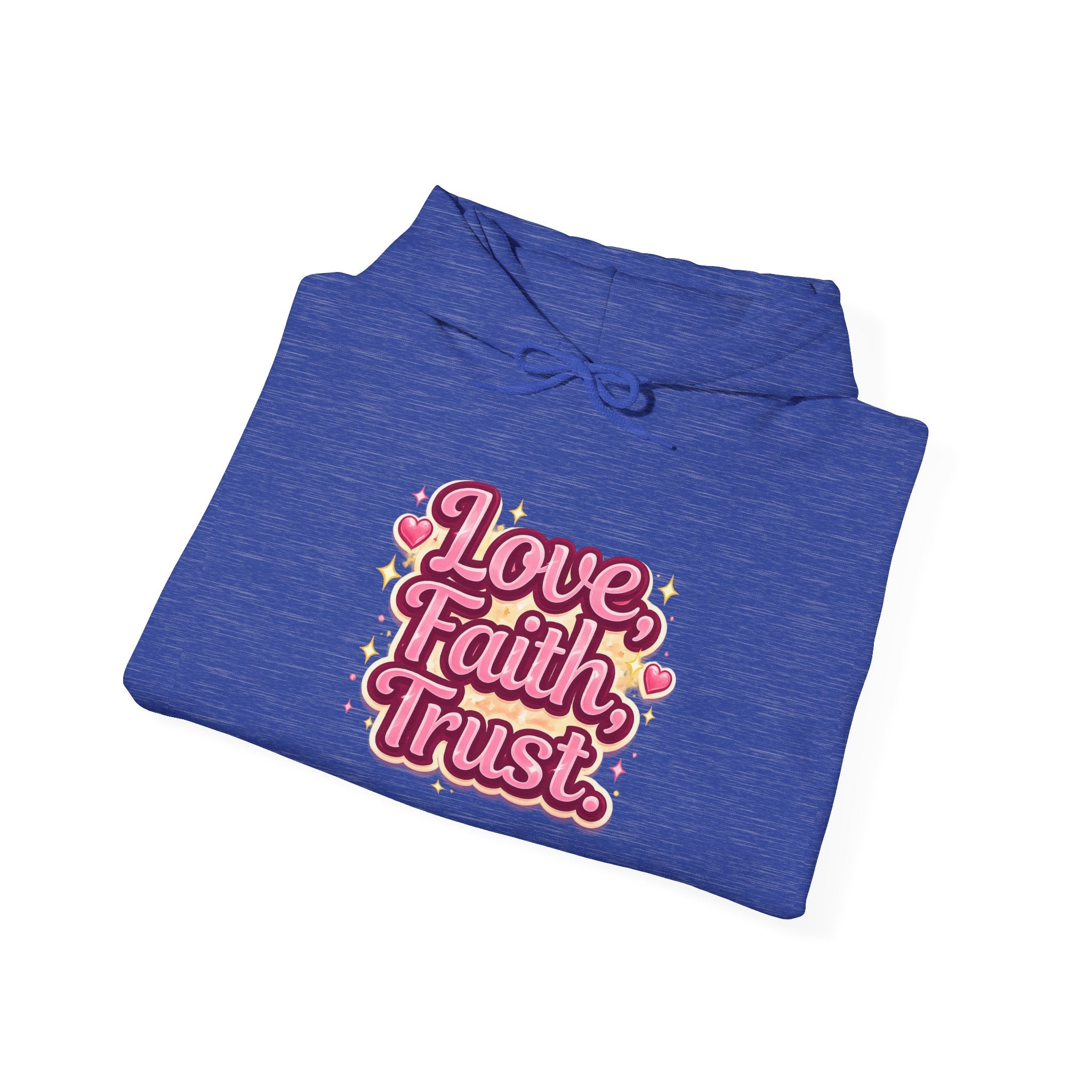 Love Faith Trust Hoodie — Pink Retro Heart Graphic Pullover
