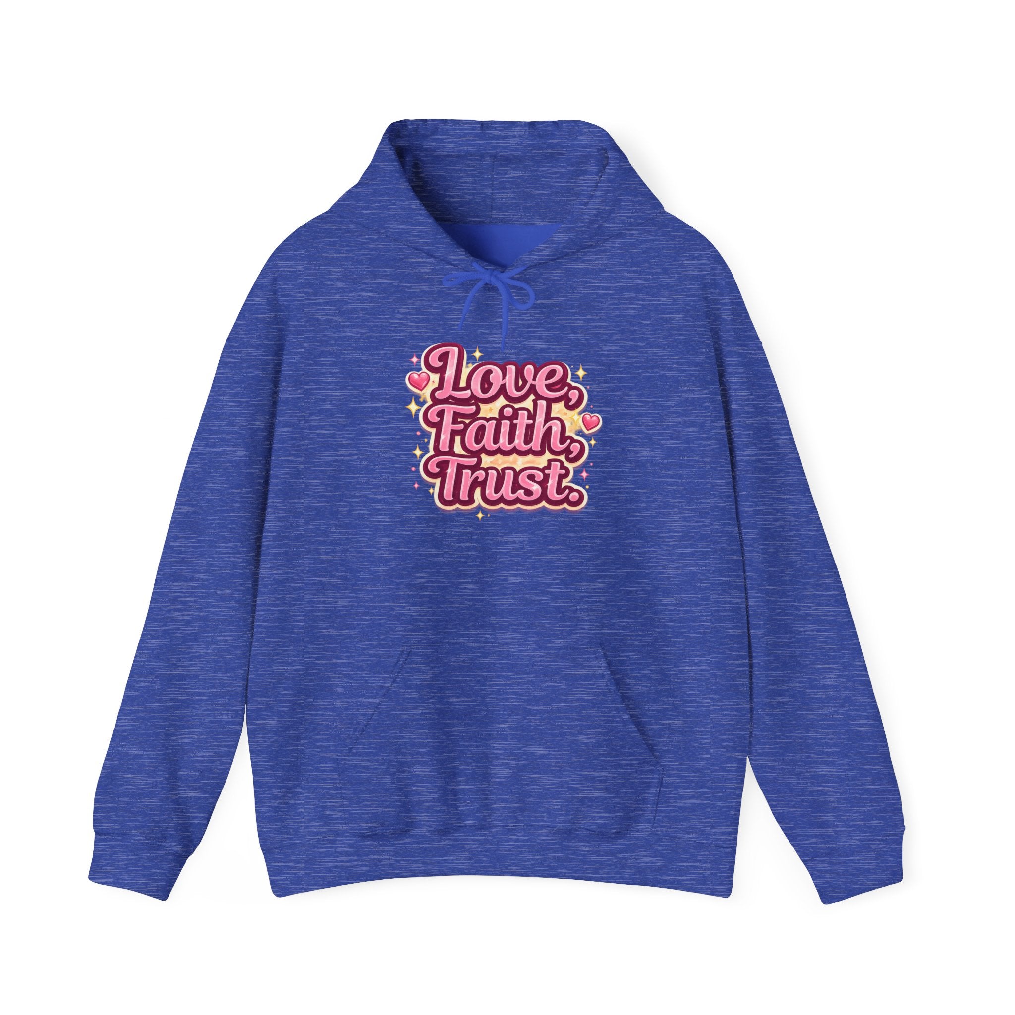 Love Faith Trust Hoodie — Pink Retro Heart Graphic Pullover